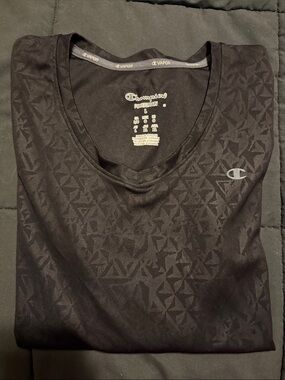 Champion Black Long Sleeve Performance Tee with Subtle Geometric Jacquard